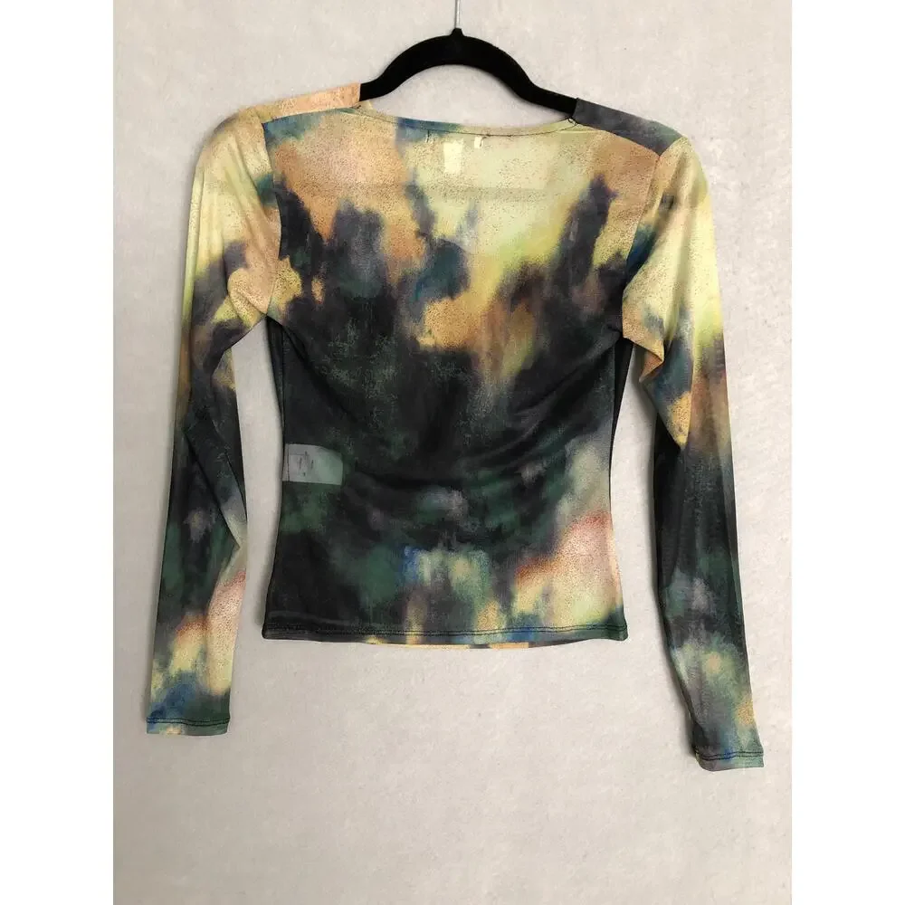 Bar III Long Sleeve Top Mesh in Dani Dye Women's Petite XS NEW